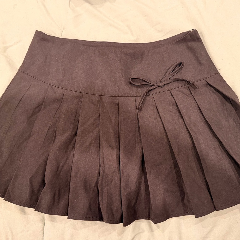Chic Brown Pleated Skater Skirt